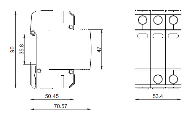 Tama&ntilde;o CAU5-T1+T2-40PV-DC-SPD