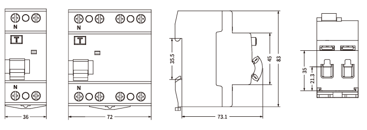 Tama&ntilde;o CAL6-100H-RCCB