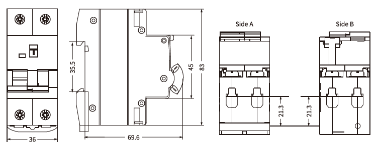 Tama&ntilde;o CAL8-80S-RCBO