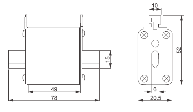 Tama&ntilde;o del enlace del fusible NH000