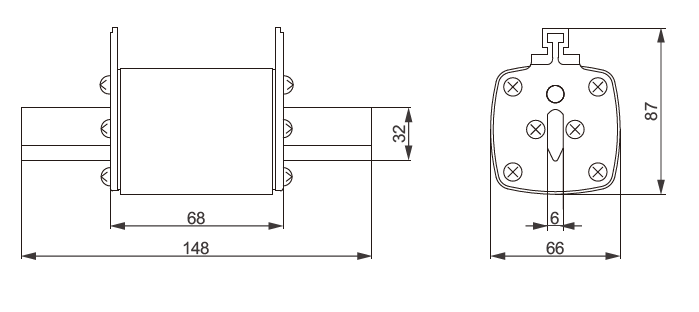 Tama&ntilde;o del enlace fusible NH3